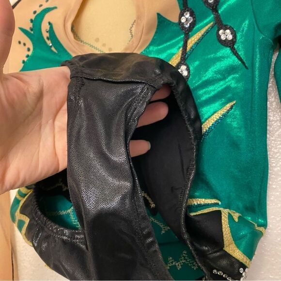 Illusion Custom gymnastics competition leotard rhythmic green rhinestone LC - Picture 5 of 10